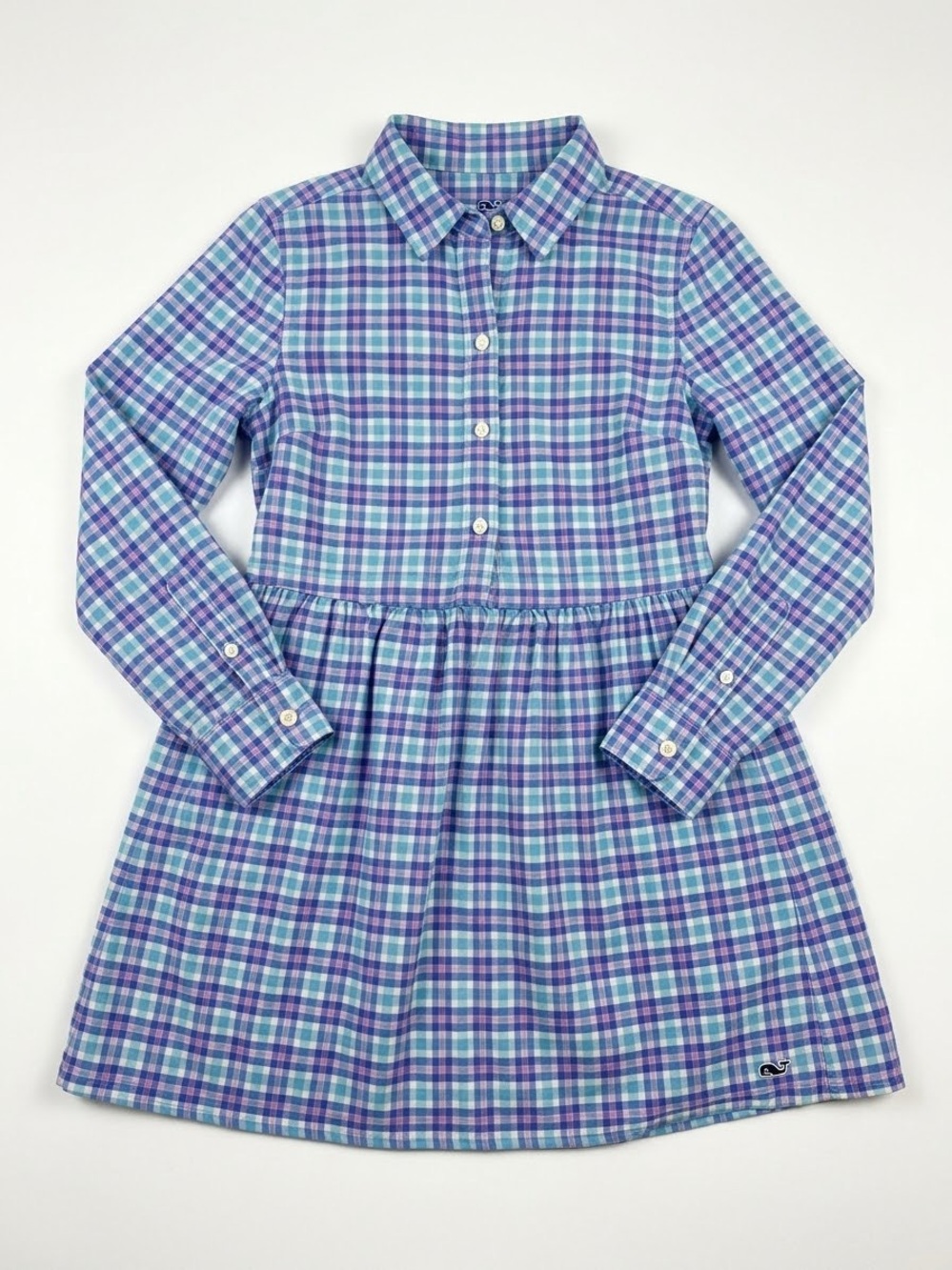 Vineyard Vines Girls Plaid Flannel Shirt Dress Blue Purple Pink Sz 5